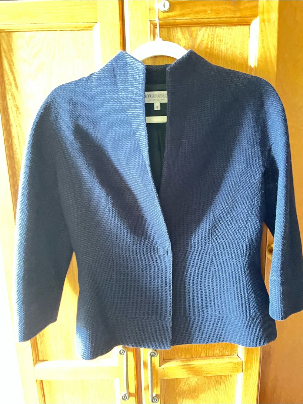 Giorgio Armani Navy Textured Open-Front Single-Snap  Jacket